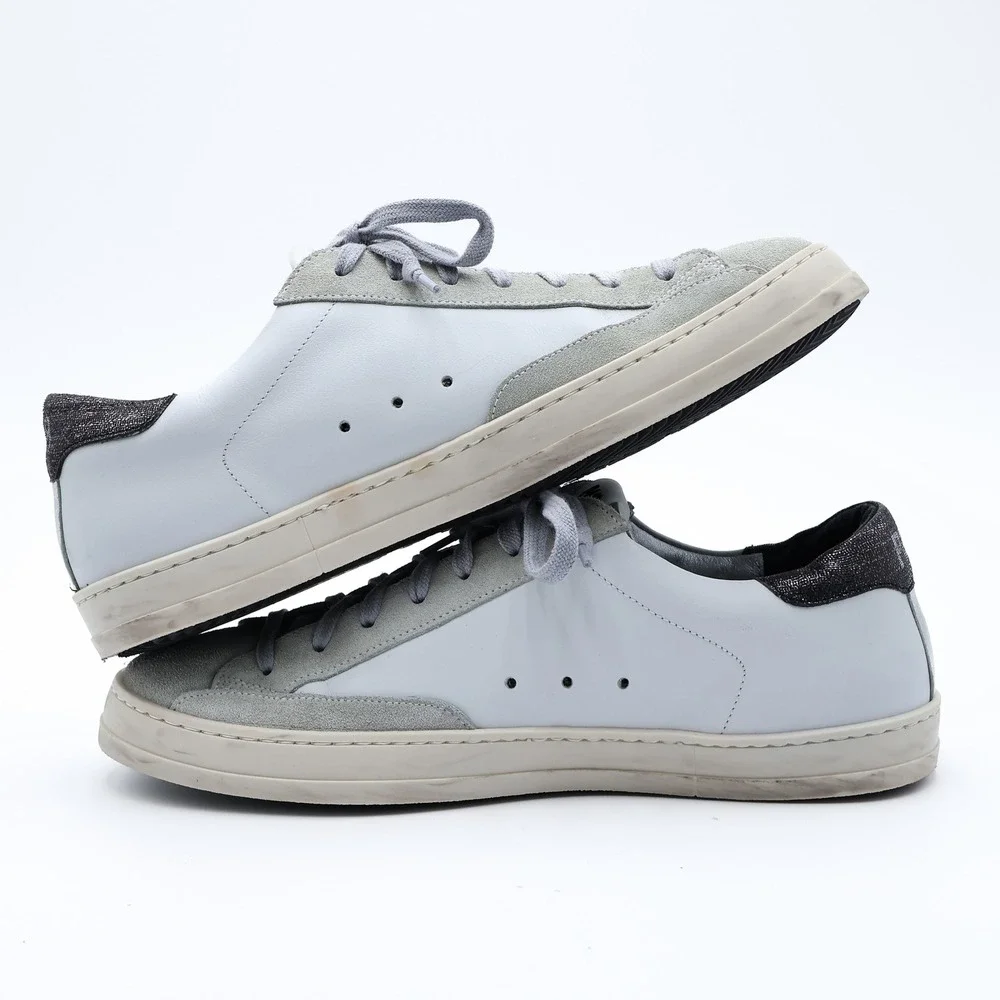 P448 Women's EU 43 US 11.5 White Grey Leather Suede John Low Top Sneakers Italy